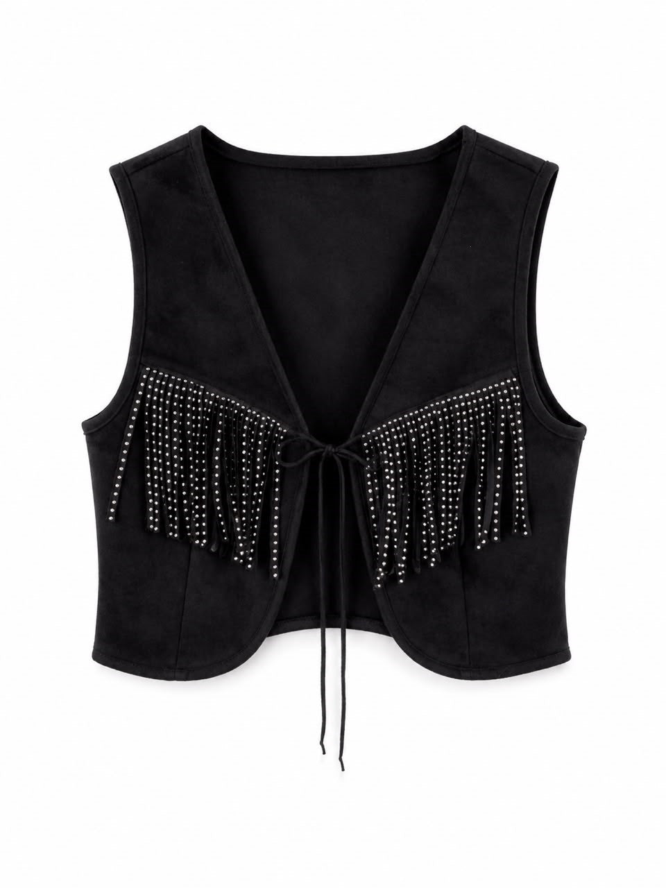 CHALECO DAMA BARBAS BRILLOS NEGRO S