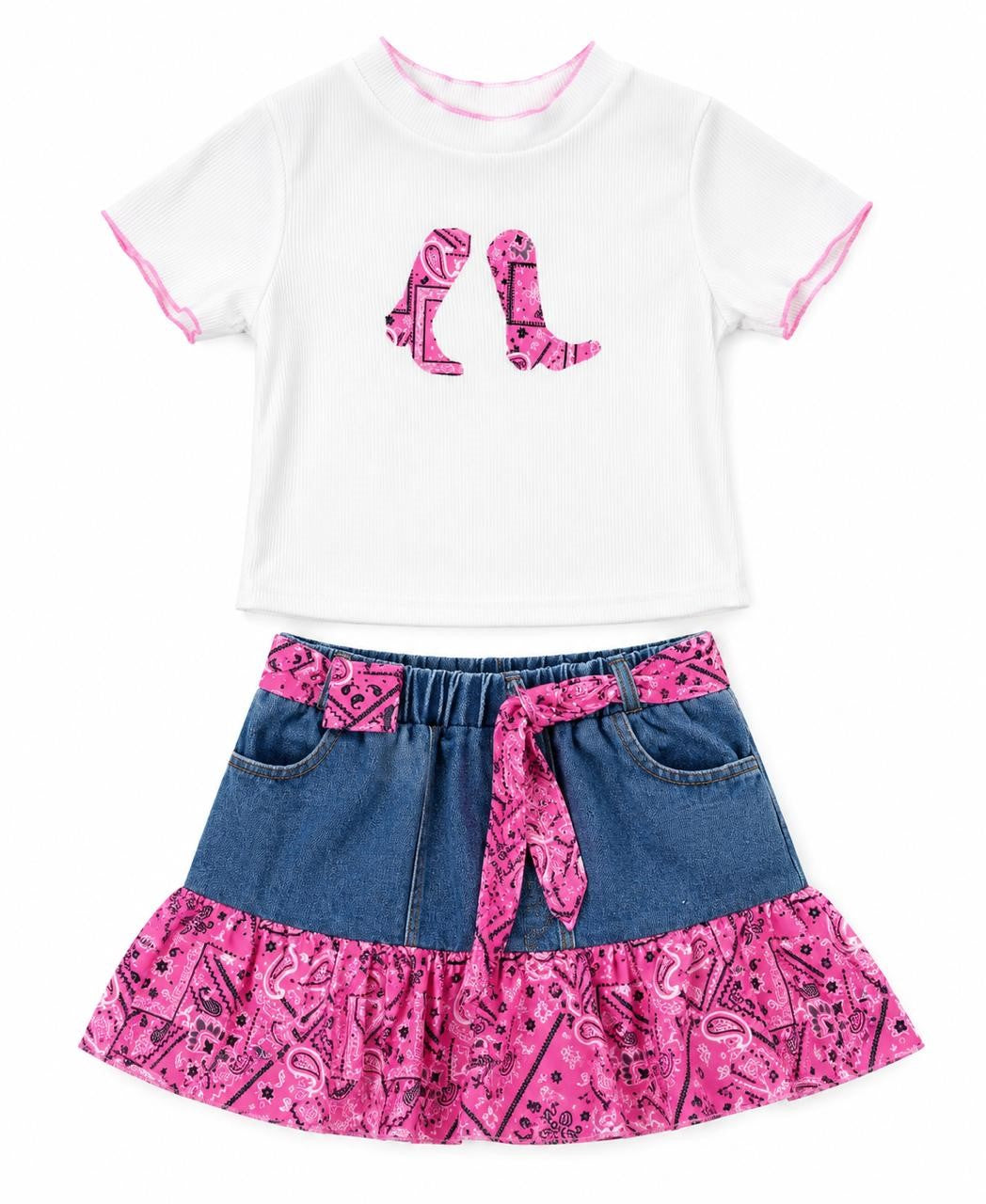 CONJUNTO NIÑA ESTAMPADO VAQUERO ROSA FUCSIA 4Y