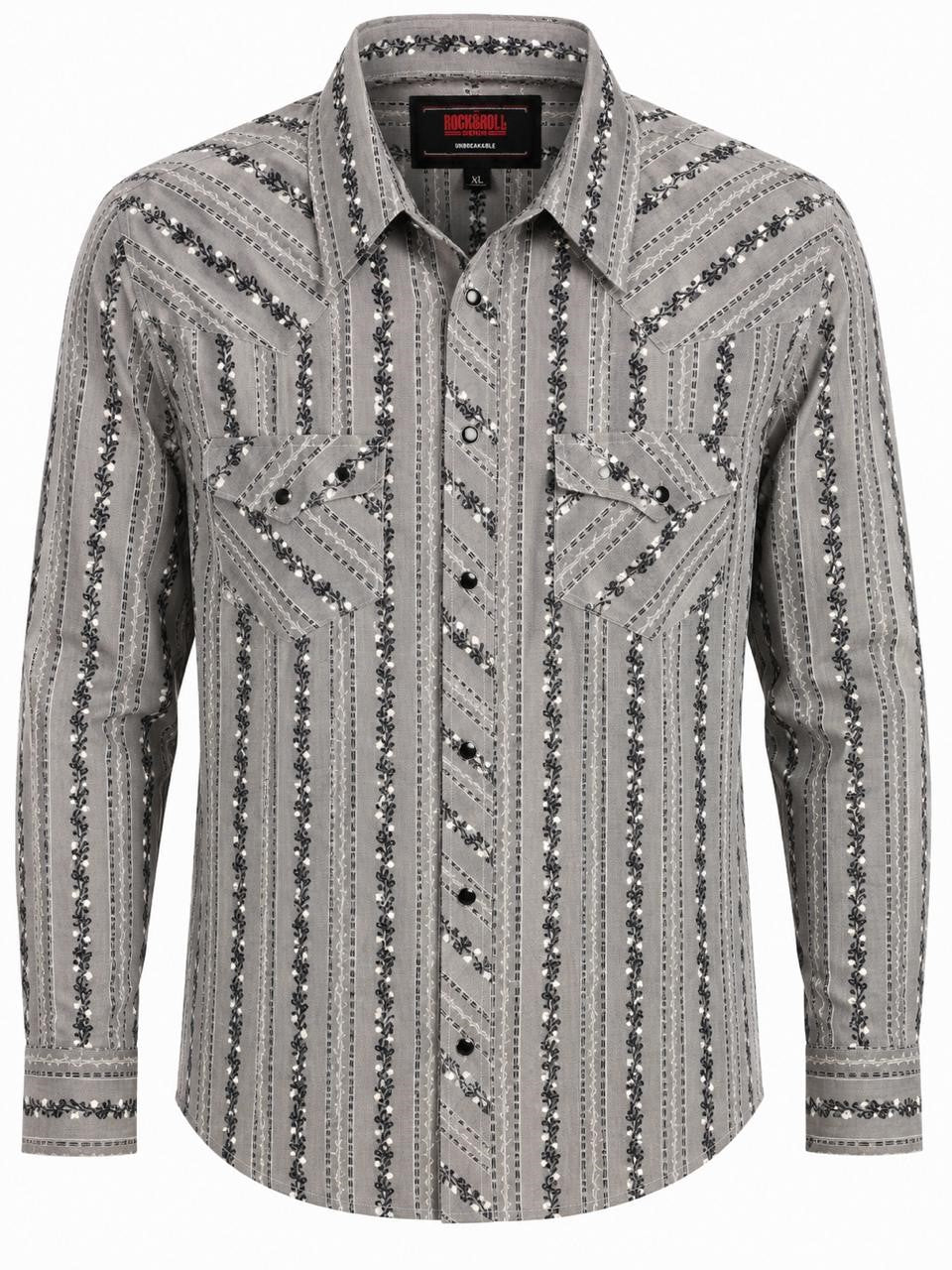 CAMISA CABALLERO ROCK Y ROLL GRIS FLORAL L