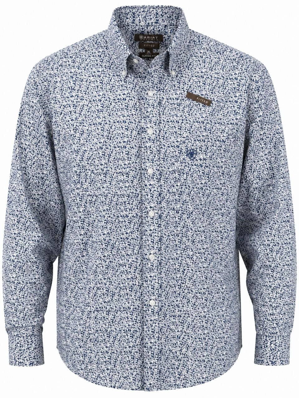 CAMISA CABALLERO ARIAT AZUL ESTAMPADO BLANCO S